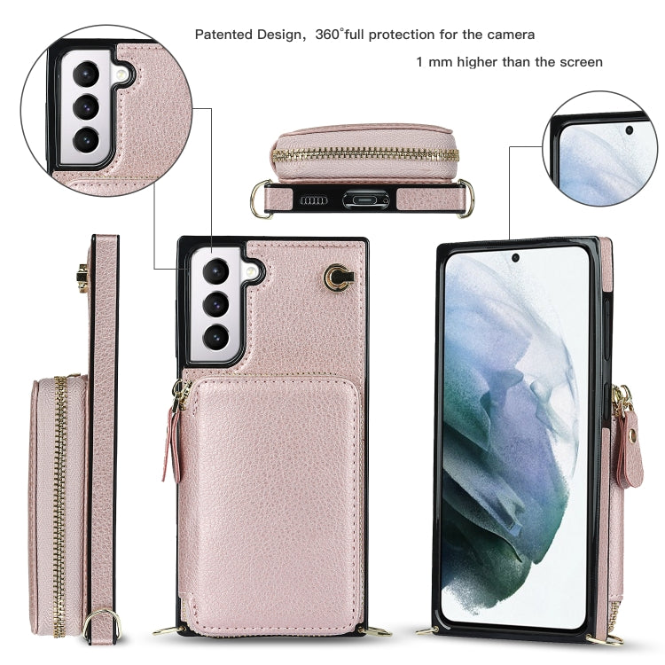 For Samsung Galaxy S21 Cross-body Zipper Big Wallet Bag Square Phone Case
