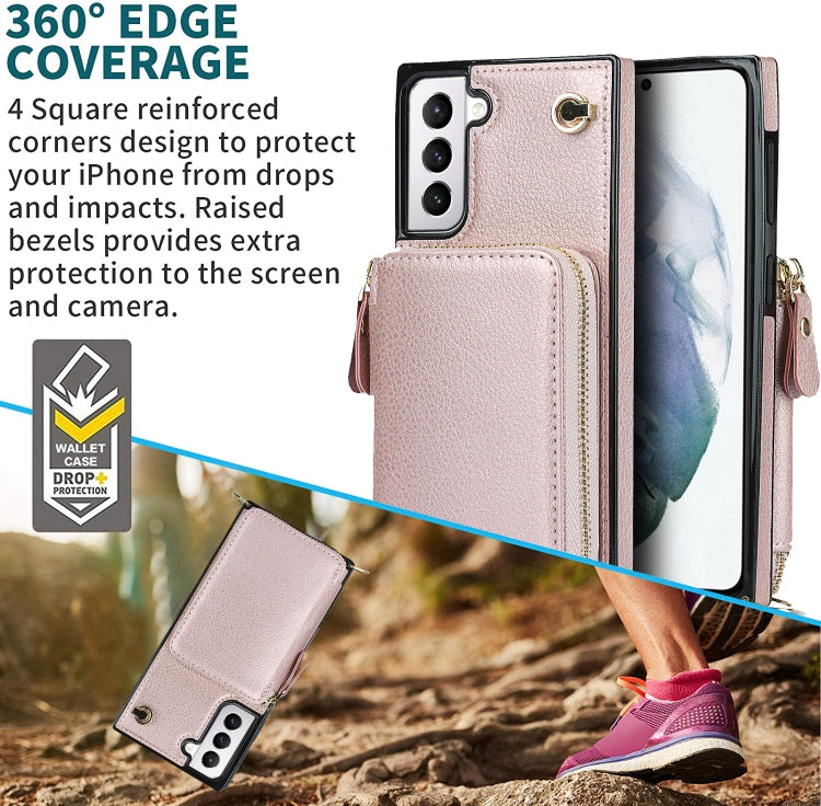 For Samsung Galaxy S21 Cross-body Zipper Big Wallet Bag Square Phone Case
