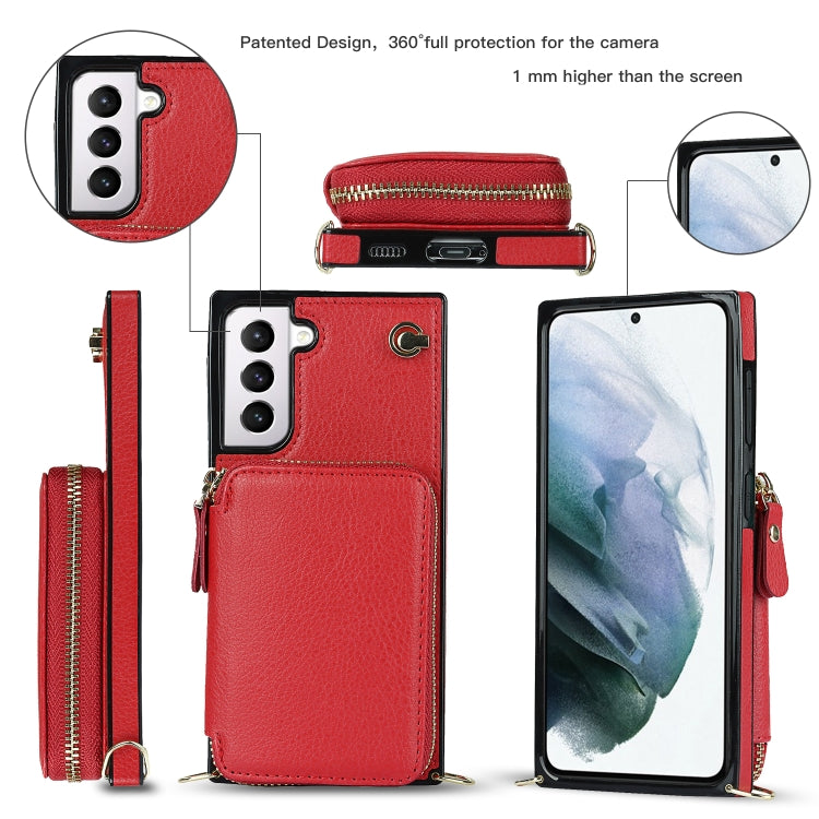 For Samsung Galaxy S21 Cross-body Zipper Big Wallet Bag Square Phone Case
