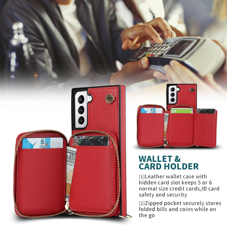 For Samsung Galaxy S21 Cross-body Zipper Big Wallet Bag Square Phone Case