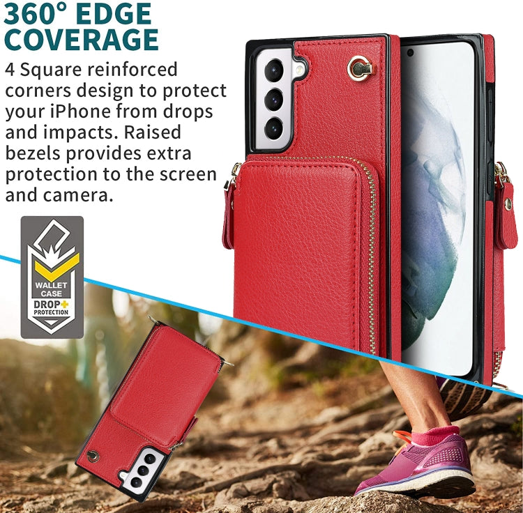 For Samsung Galaxy S21 Cross-body Zipper Big Wallet Bag Square Phone Case