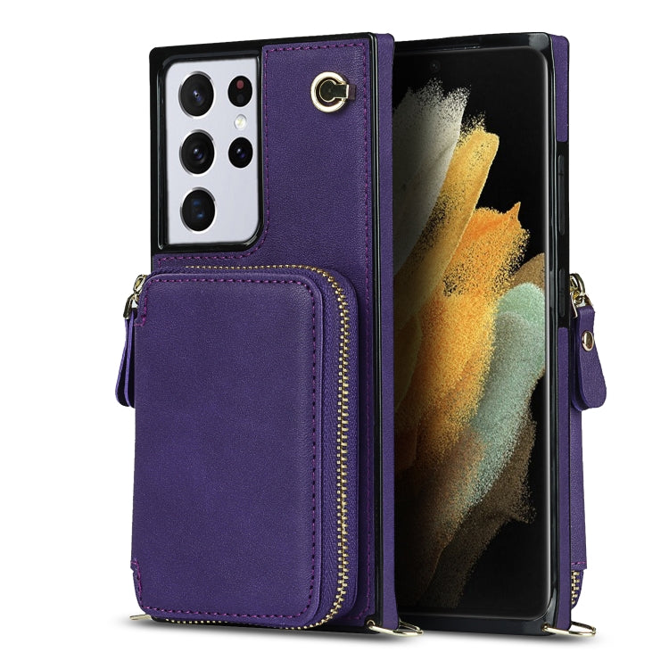 For Samsung Galaxy S21 Ultra Cross-body Zipper Big Wallet Bag Square Phone Case