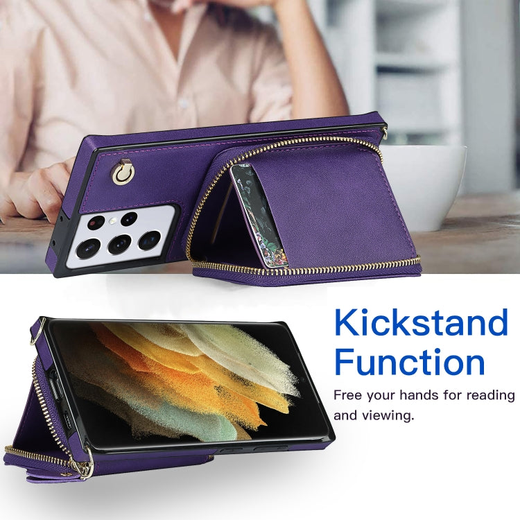 For Samsung Galaxy S21 Ultra Cross-body Zipper Big Wallet Bag Square Phone Case