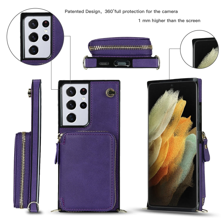For Samsung Galaxy S21 Ultra Cross-body Zipper Big Wallet Bag Square Phone Case
