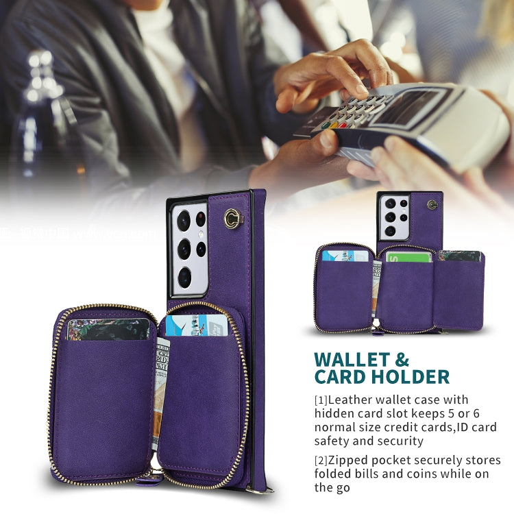 For Samsung Galaxy S21 Ultra Cross-body Zipper Big Wallet Bag Square Phone Case