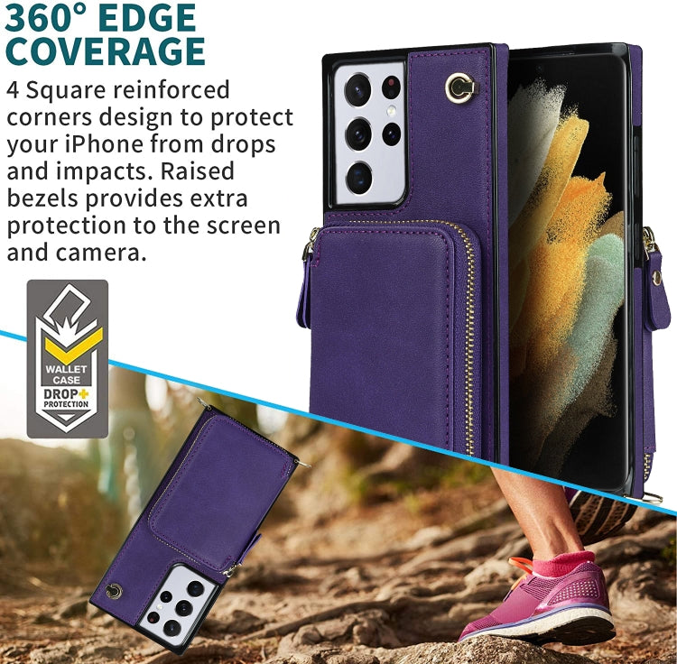 For Samsung Galaxy S21 Ultra Cross-body Zipper Big Wallet Bag Square Phone Case