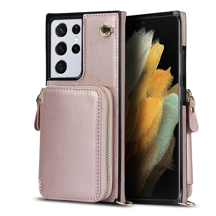 For Samsung Galaxy S21 Ultra Cross-body Zipper Big Wallet Bag Square Phone Case