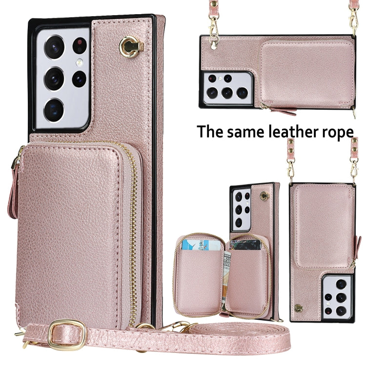 For Samsung Galaxy S21 Ultra Cross-body Zipper Big Wallet Bag Square Phone Case