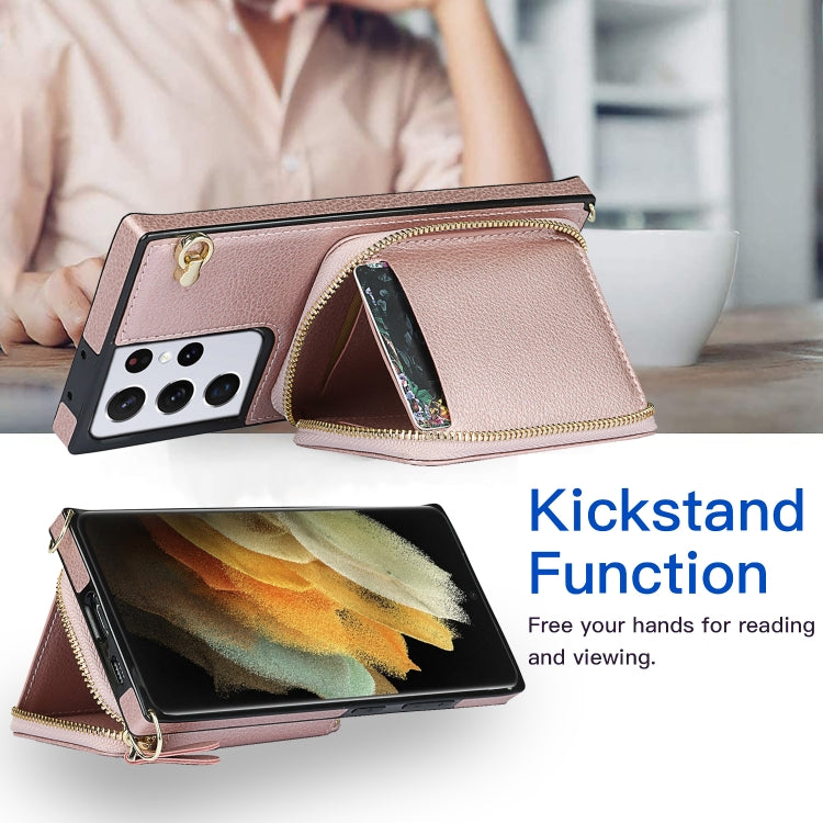 For Samsung Galaxy S21 Ultra Cross-body Zipper Big Wallet Bag Square Phone Case
