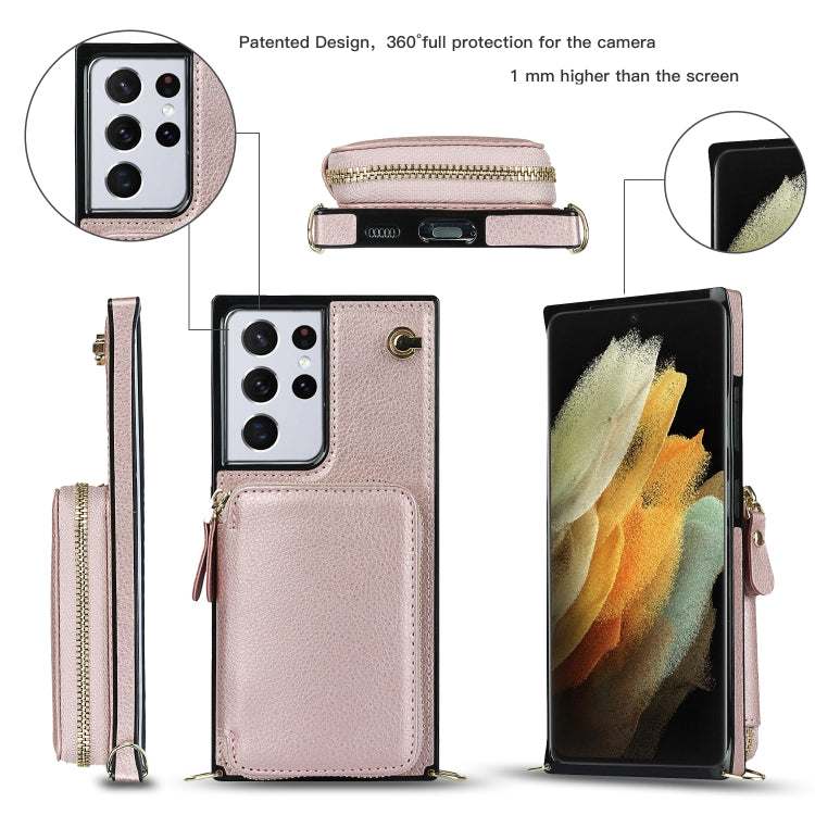 For Samsung Galaxy S21 Ultra Cross-body Zipper Big Wallet Bag Square Phone Case