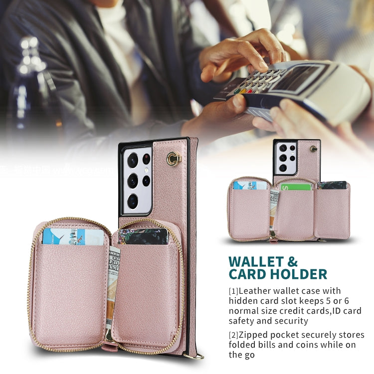 For Samsung Galaxy S21 Ultra Cross-body Zipper Big Wallet Bag Square Phone Case