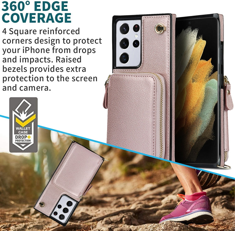 For Samsung Galaxy S21 Ultra Cross-body Zipper Big Wallet Bag Square Phone Case