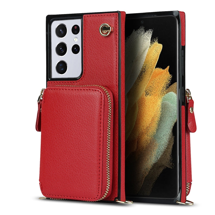 For Samsung Galaxy S21 Ultra Cross-body Zipper Big Wallet Bag Square Phone Case