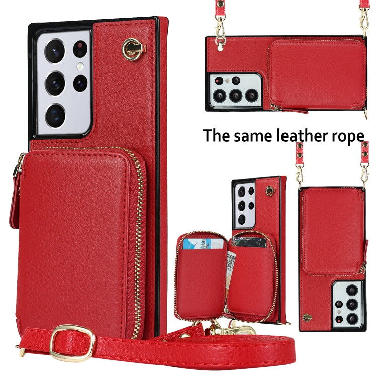 For Samsung Galaxy S21 Ultra Cross-body Zipper Big Wallet Bag Square Phone Case