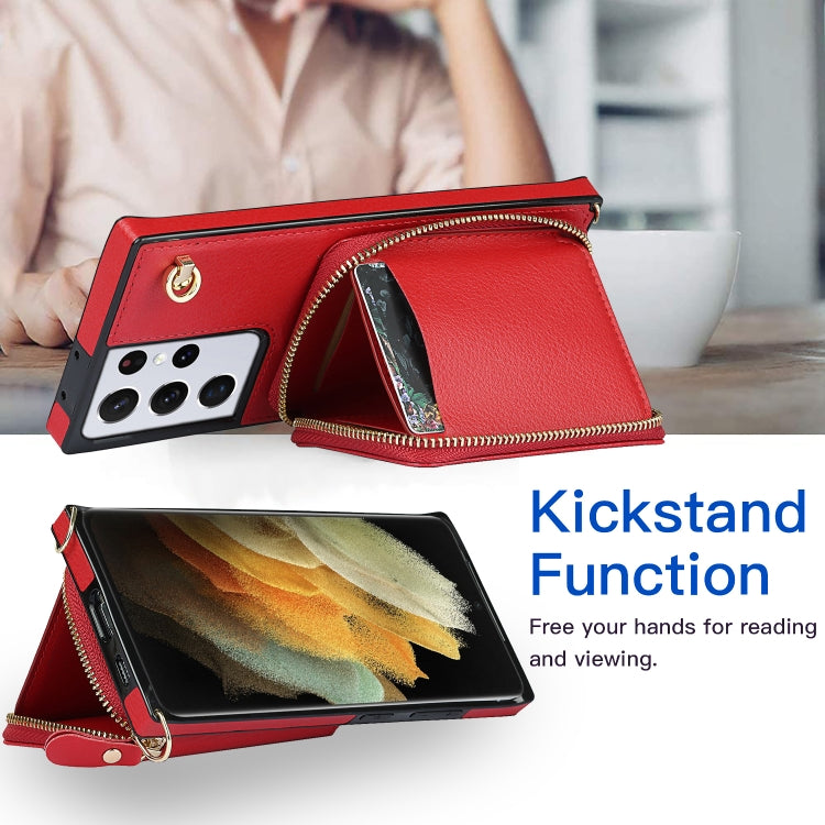 For Samsung Galaxy S21 Ultra Cross-body Zipper Big Wallet Bag Square Phone Case
