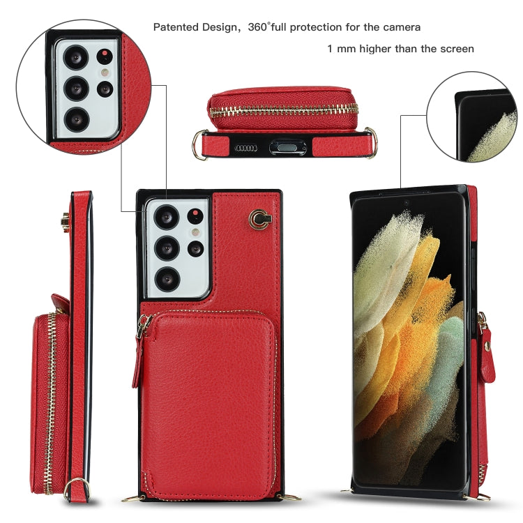 For Samsung Galaxy S21 Ultra Cross-body Zipper Big Wallet Bag Square Phone Case