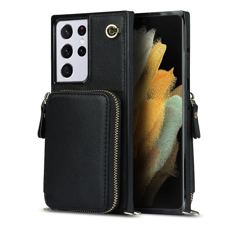 For Samsung Galaxy S21 Ultra Cross-body Zipper Big Wallet Bag Square Phone Case