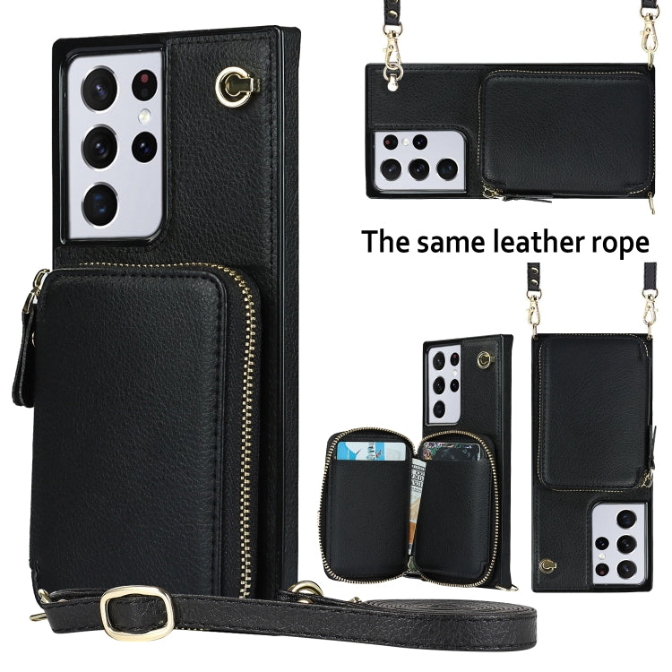 For Samsung Galaxy S21 Ultra Cross-body Zipper Big Wallet Bag Square Phone Case