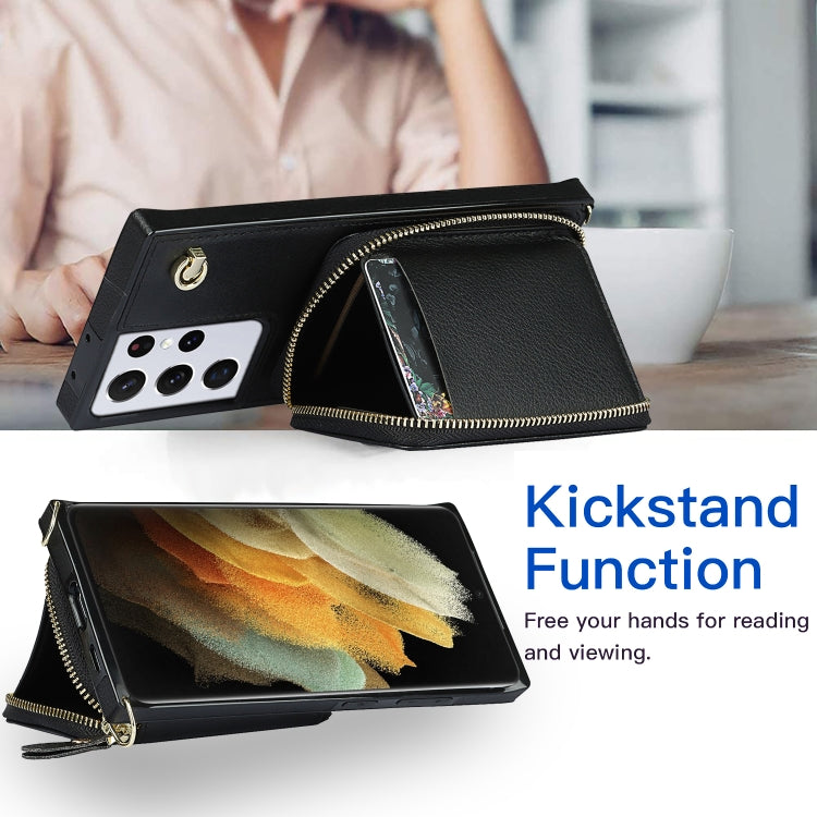 For Samsung Galaxy S21 Ultra Cross-body Zipper Big Wallet Bag Square Phone Case