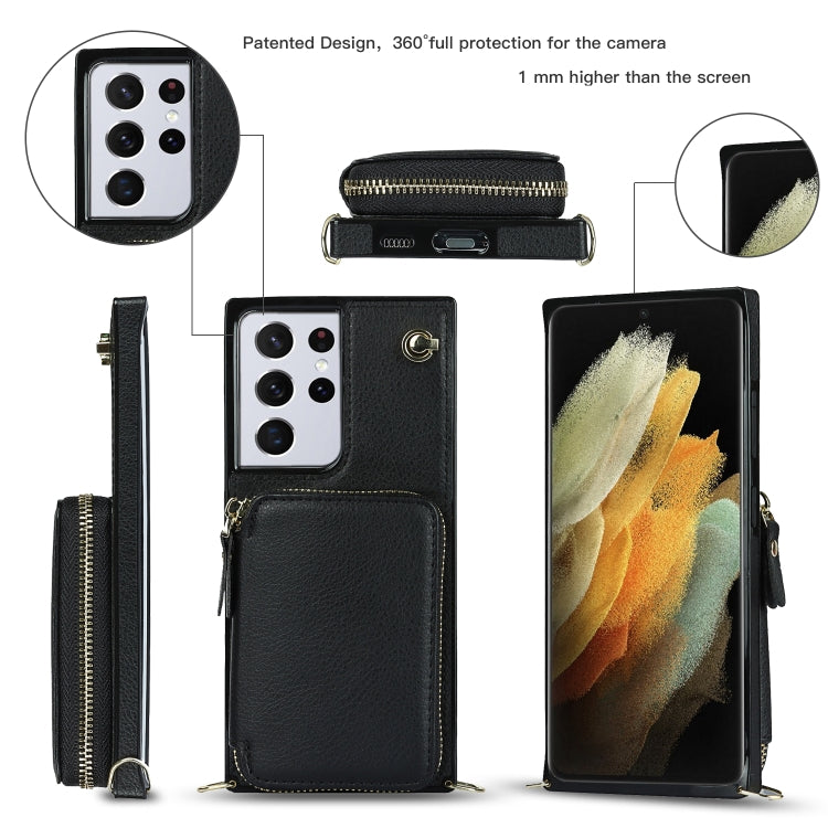 For Samsung Galaxy S21 Ultra Cross-body Zipper Big Wallet Bag Square Phone Case