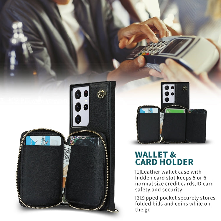 For Samsung Galaxy S21 Ultra Cross-body Zipper Big Wallet Bag Square Phone Case