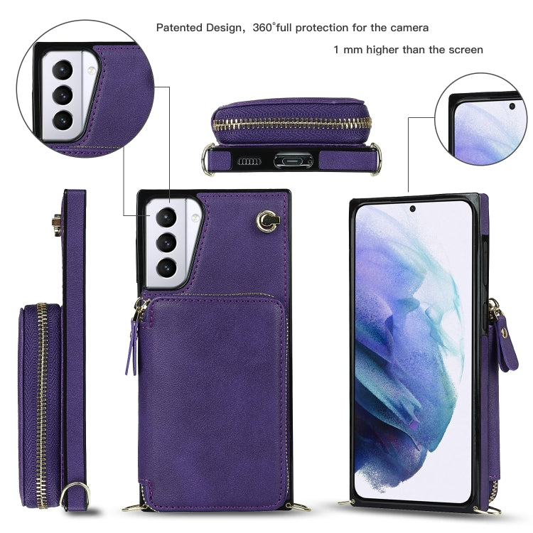 For Samsung Galaxy S21+ Cross-body Zipper Big Wallet Bag Square Phone Case