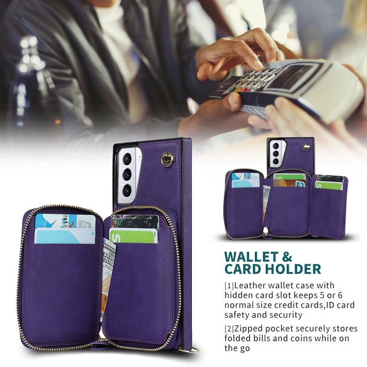 For Samsung Galaxy S21+ Cross-body Zipper Big Wallet Bag Square Phone Case