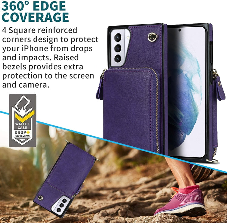 For Samsung Galaxy S21+ Cross-body Zipper Big Wallet Bag Square Phone Case