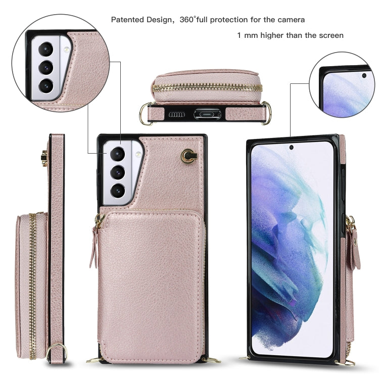 For Samsung Galaxy S21+ Cross-body Zipper Big Wallet Bag Square Phone Case