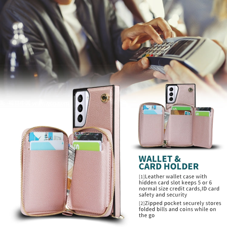 For Samsung Galaxy S21+ Cross-body Zipper Big Wallet Bag Square Phone Case