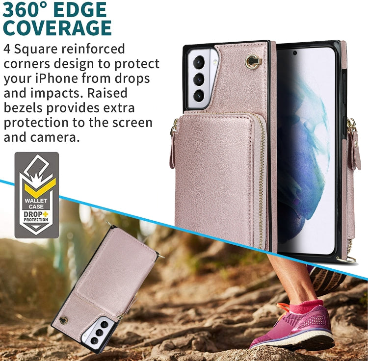 For Samsung Galaxy S21+ Cross-body Zipper Big Wallet Bag Square Phone Case