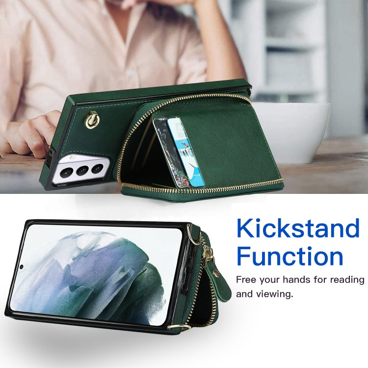 For Samsung Galaxy S21+ Cross-body Zipper Big Wallet Bag Square Phone Case