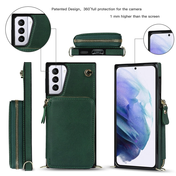 For Samsung Galaxy S21+ Cross-body Zipper Big Wallet Bag Square Phone Case