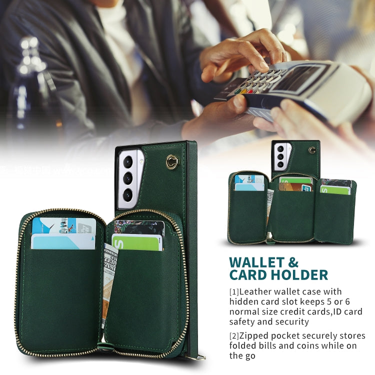 For Samsung Galaxy S21+ Cross-body Zipper Big Wallet Bag Square Phone Case