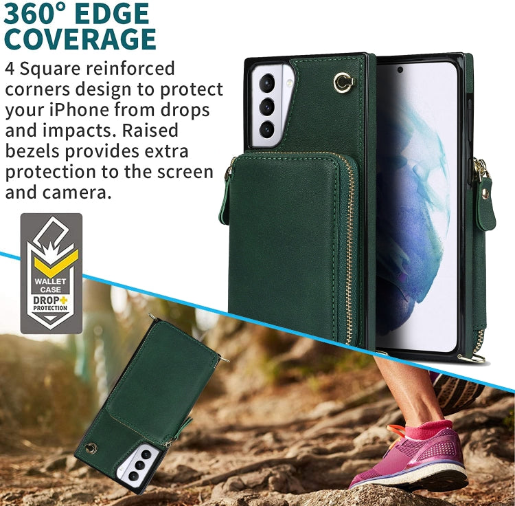 For Samsung Galaxy S21+ Cross-body Zipper Big Wallet Bag Square Phone Case