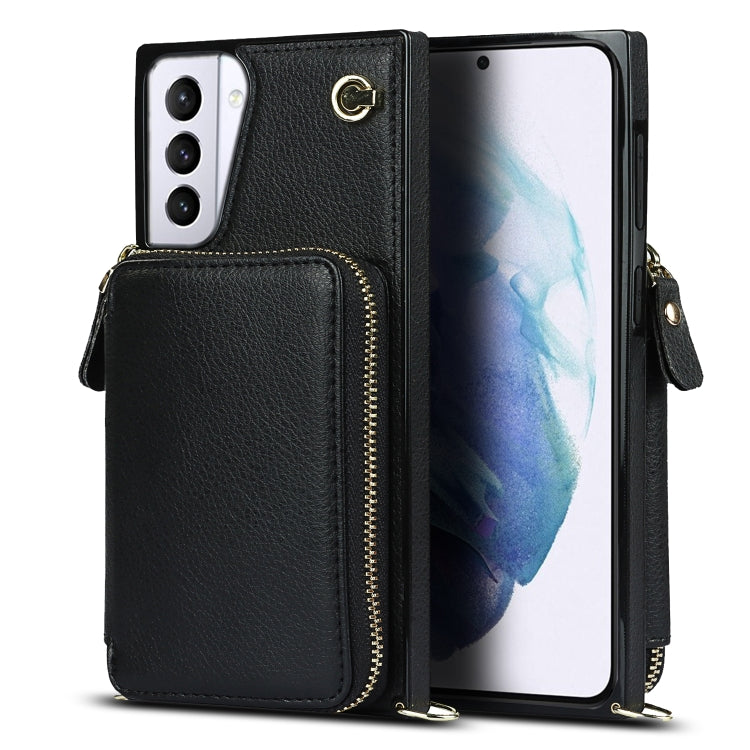 For Samsung Galaxy S21+ Cross-body Zipper Big Wallet Bag Square Phone Case