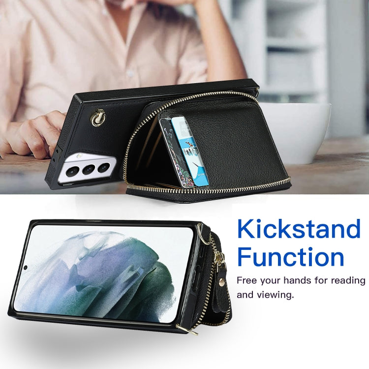 For Samsung Galaxy S21+ Cross-body Zipper Big Wallet Bag Square Phone Case
