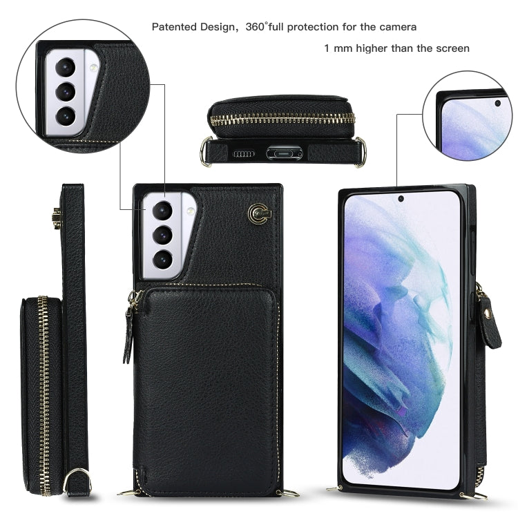For Samsung Galaxy S21+ Cross-body Zipper Big Wallet Bag Square Phone Case
