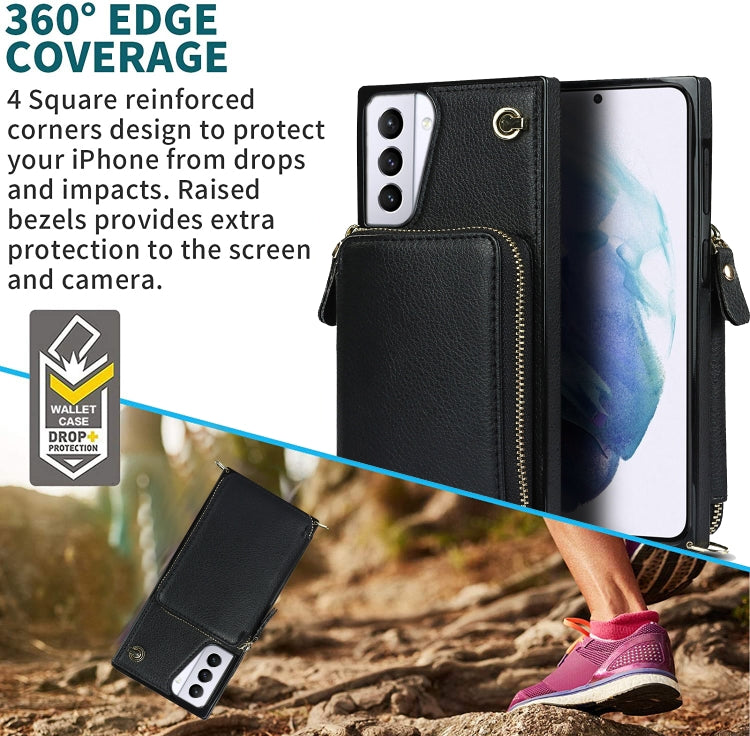 For Samsung Galaxy S21+ Cross-body Zipper Big Wallet Bag Square Phone Case