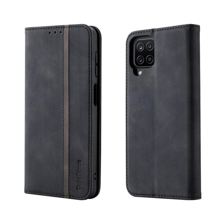 For Samsung Galaxy A12 Splicing Skin Feel Magnetic Leather Phone Case