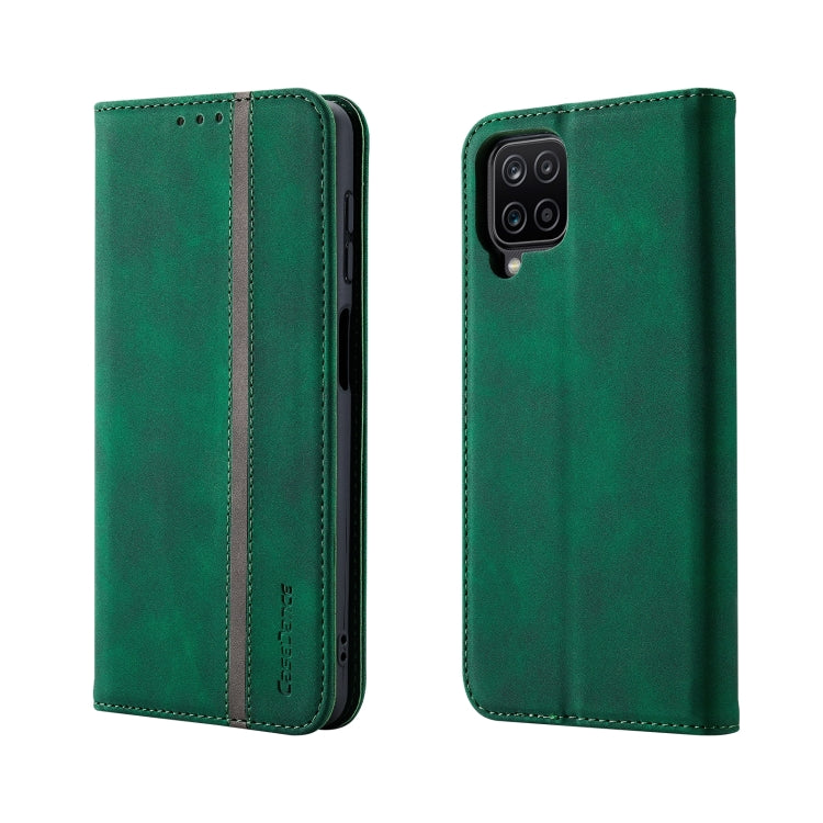 For Samsung Galaxy A12 Splicing Skin Feel Magnetic Leather Phone Case