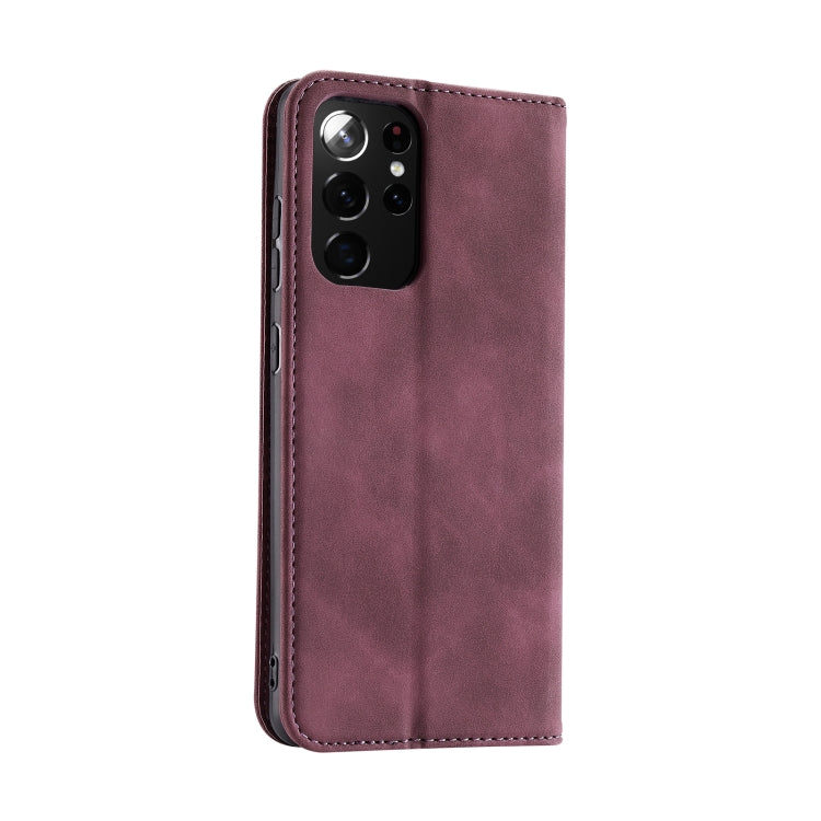 For Samsung Galaxy S21 Ultra 5G Splicing Skin Feel Magnetic Leather Phone Case