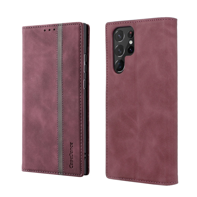 For Samsung Galaxy S22 Ultra 5G Splicing Skin Feel Magnetic Leather Phone Case