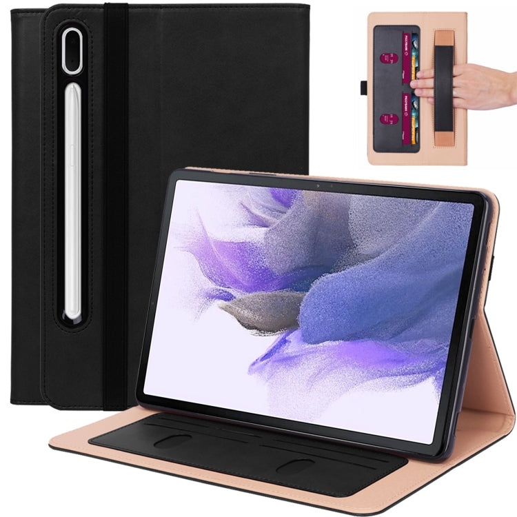 For Samsung Galaxy Tab S7 FE T730 / T736 & S7+ T970 / T976 Retro Texture PU + TPU Leather Tablet Case with Card Slots & Hand Strap