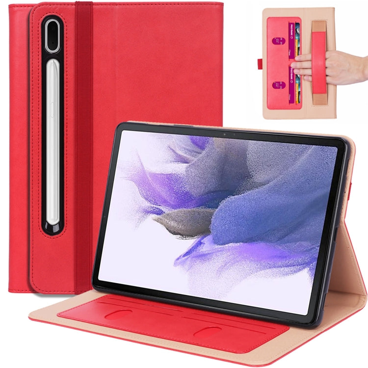 For Samsung Galaxy Tab S7 FE T730 / T736 & S7+ T970 / T976 Retro Texture PU + TPU Leather Tablet Case with Card Slots & Hand Strap