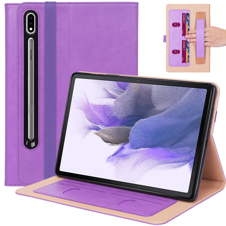 For Samsung Galaxy Tab S7 FE T730 / T736 & S7+ T970 / T976 Retro Texture PU + TPU Leather Tablet Case with Card Slots & Hand Strap