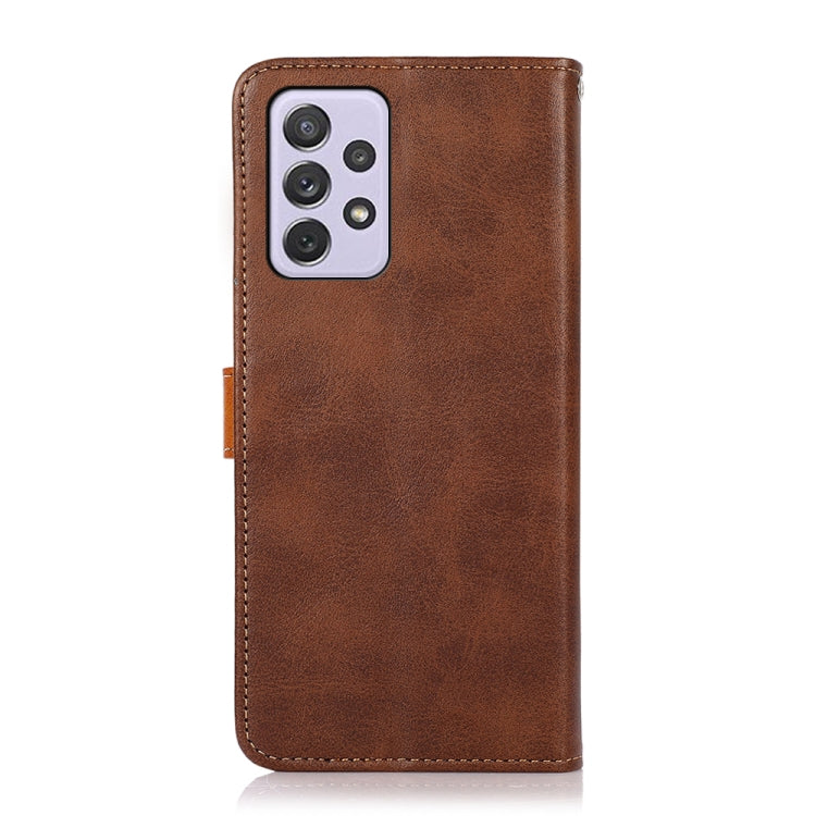 For Samsung Galaxy A73 5G KHAZNEH Dual-color Cowhide Texture Flip Leather Phone Case