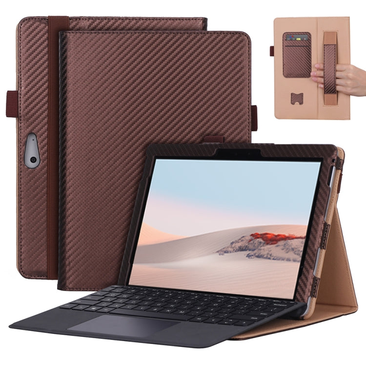 For Microsoft Surface Go 1 / 2 / 3 Carbon Fiber Straw Mat Texture PU Leather Tablet Case(Coffee)