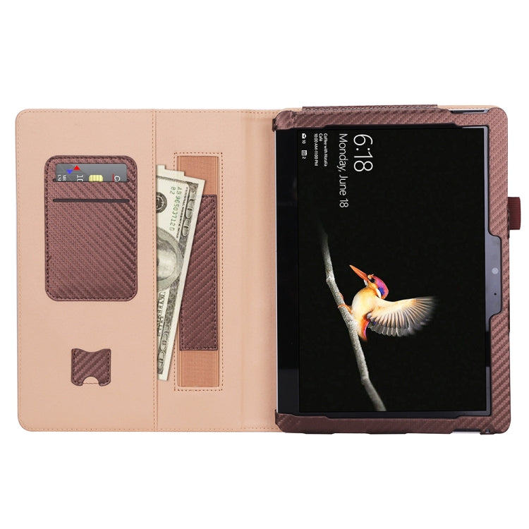 For Microsoft Surface Go 1 / 2 / 3 Carbon Fiber Straw Mat Texture PU Leather Tablet Case(Coffee)