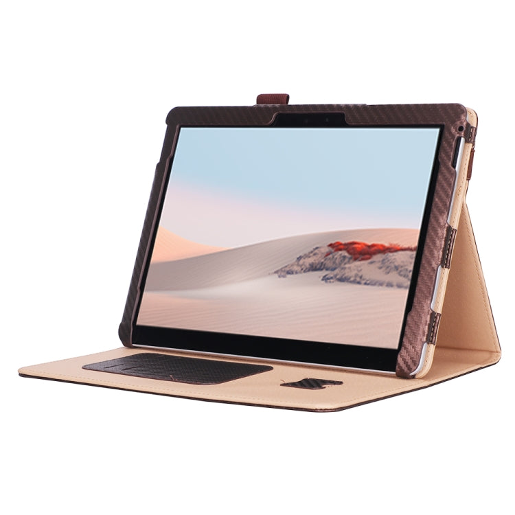 For Microsoft Surface Go 1 / 2 / 3 Carbon Fiber Straw Mat Texture PU Leather Tablet Case(Coffee)